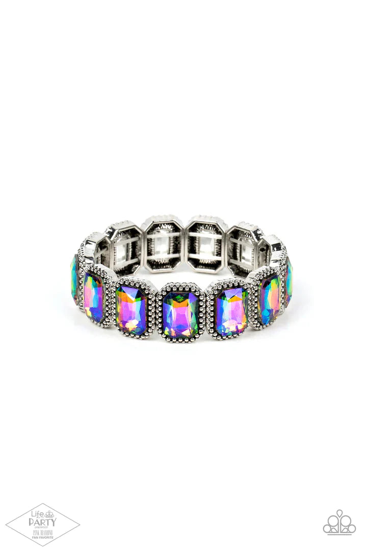 Studded Smolder - Multi Blue Oil Spill Bracelet - Life of the Party Pink Diamond