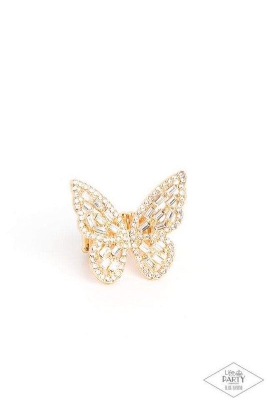 Paparazzi Flauntable Flutter - Gold Butterfly Ring - Butterfly Jewelry Paparazzi jewelry images