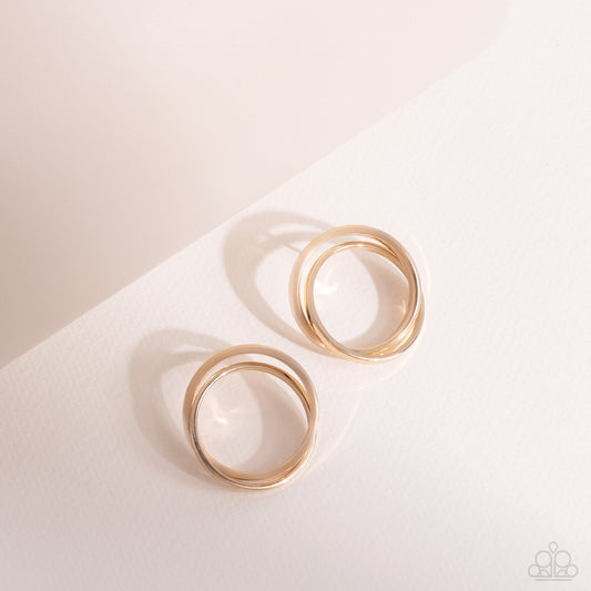 Earrings with Post - Paparazzi Always In The Loop - Gold Earrings Paparazzi jewelry image