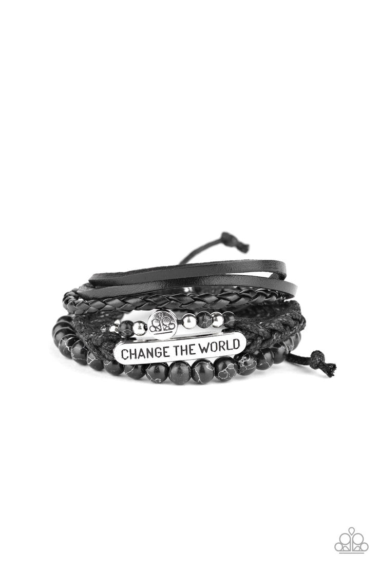 Paparazzi Change The World - Black Leather Bracelet - Pusher P