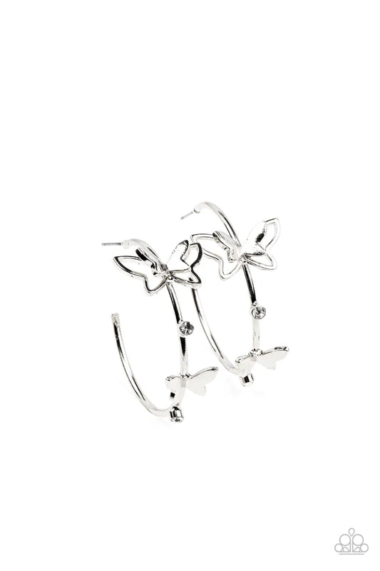 Paparazzi Full Out Flutter Silver Butterfly Earrings