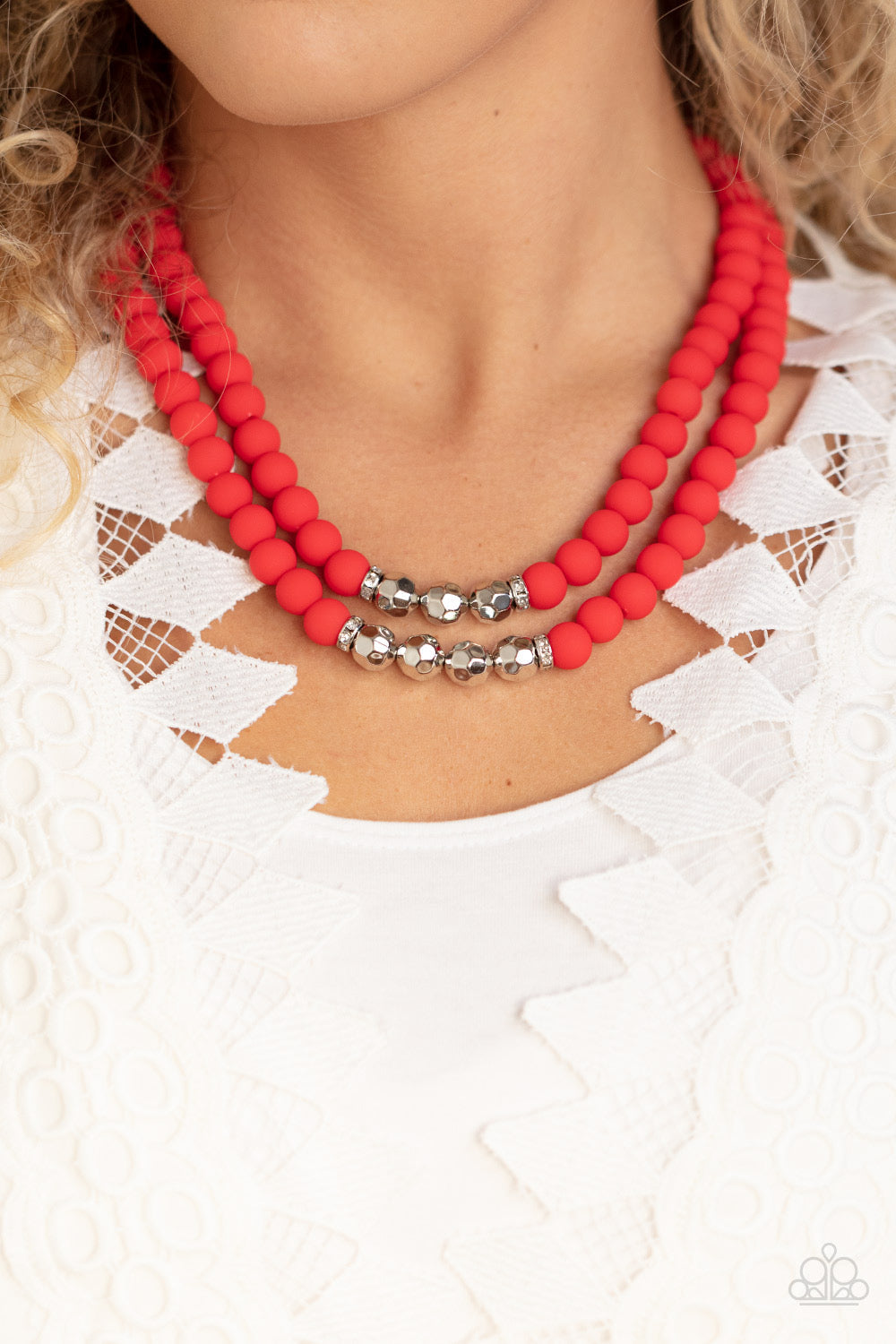 2 Piece Set : Summer Splash - Red Necklace & Dip and Dive - Red Bracelet