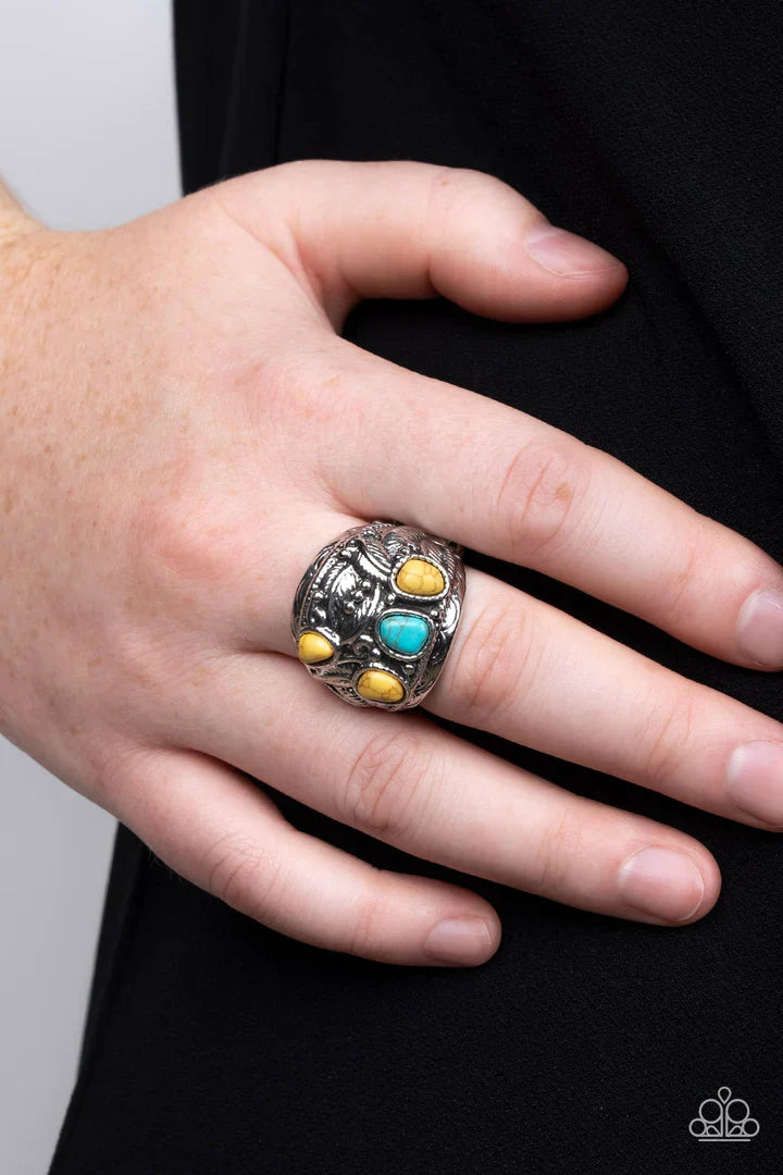 Paparazzi Down-To-Earth Detail - Yellow Ring Paparazzi Jewelry Images