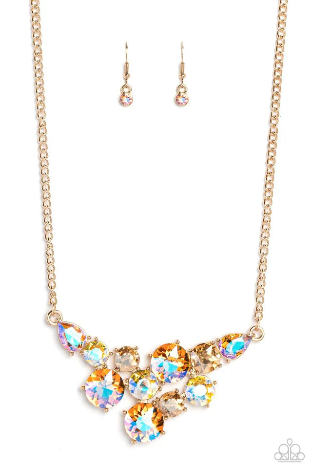 2 Piece Jewelry Set - Round Royalty - Gold Necklace & Twinkling Trio - Gold Bracelet
