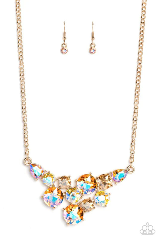 2 Piece Jewelry Set - Round Royalty - Gold Necklace & Twinkling Trio - Gold Bracelet