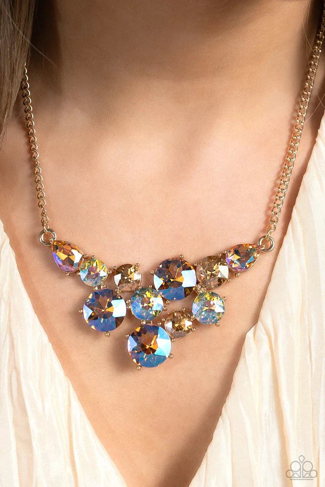 2 Piece Jewelry Set - Round Royalty - Gold Necklace & Twinkling Trio - Gold Bracelet