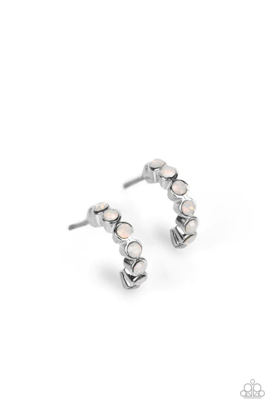 Silver Earrings Hoops - Paparazzi Carefree Couture - White Hoop Earring Paparazzi Jewelry Images