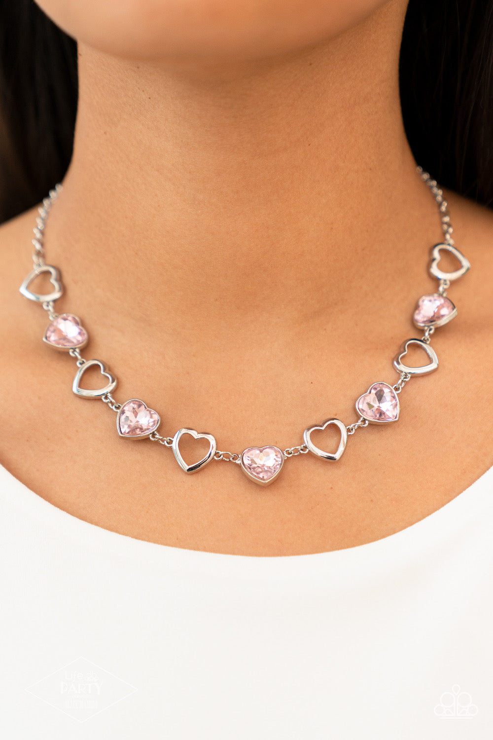 2 Piece Set: Contemporary Cupid - Pink Heart Necklace & Sentimental Sweethearts - Pink Bracelet
