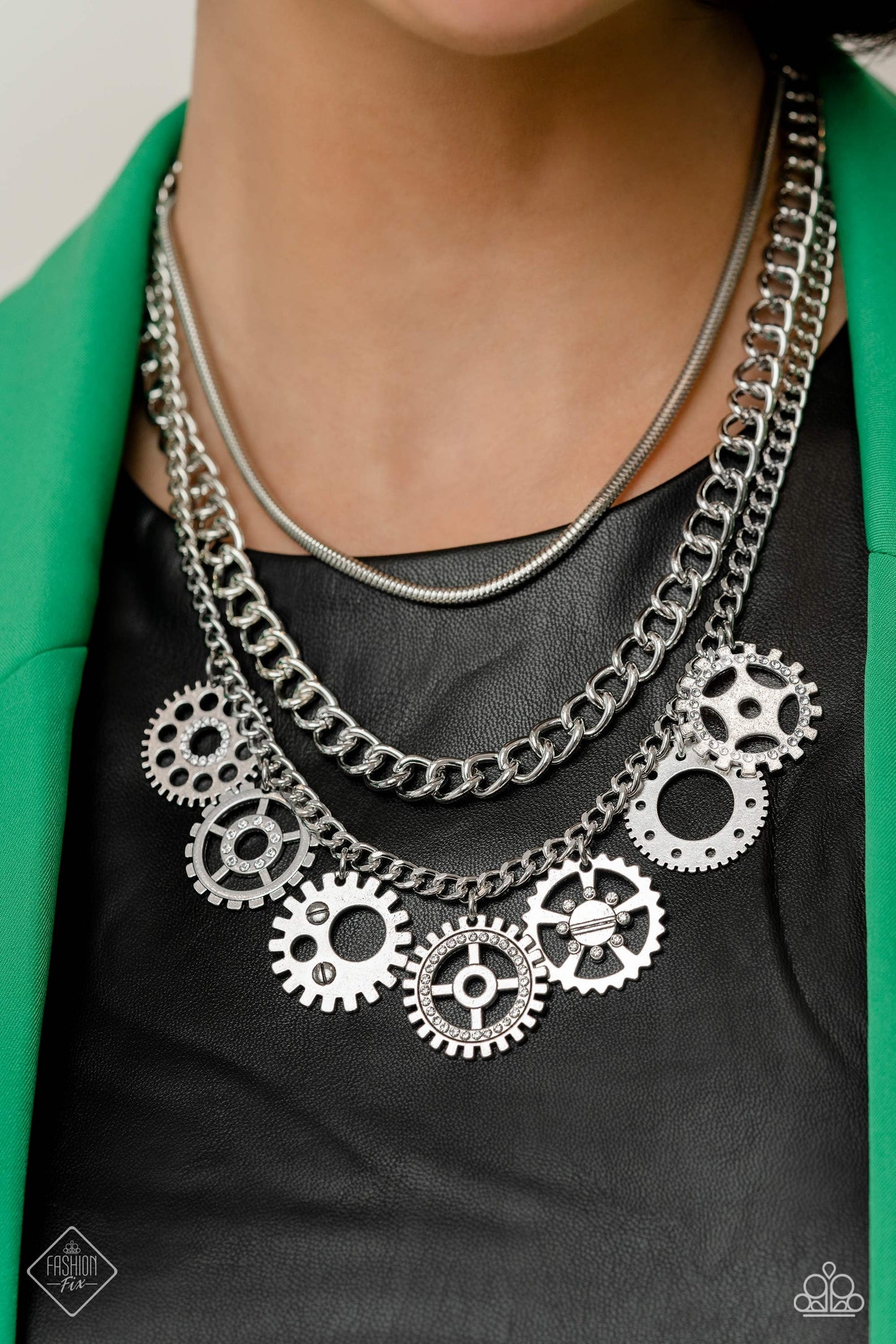 2 Piece Set: Running Out of STEAMPUNK - White Necklace & I Have a STEAMPUNK - White Earrings -April 2023 Fashion Fix