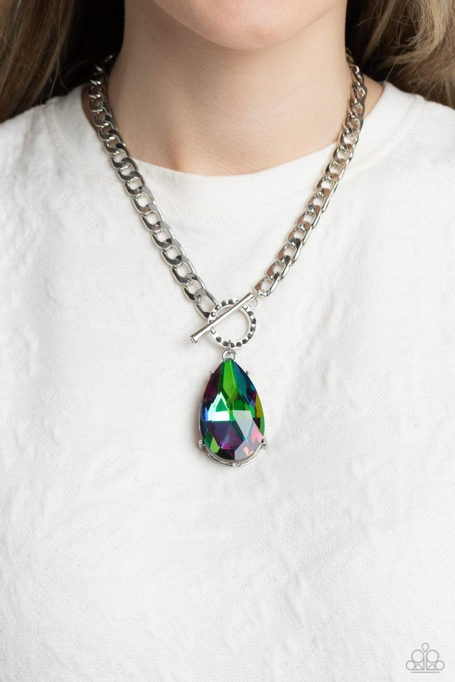 Edgy Exaggeration - Multi Oil Spill Necklace