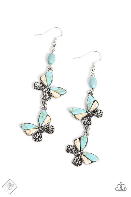 Paparazzi Spirited Soar - Blue Earrings-Fashion Fix January 2023-Paparazzi Jewelry Images