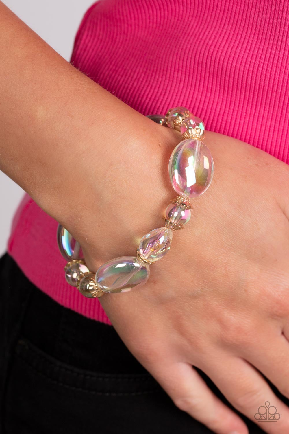 Paparazzi 2pc set: Prismatic Magic - Gold Necklace & Iridescent Illusions - Gold Bracelet