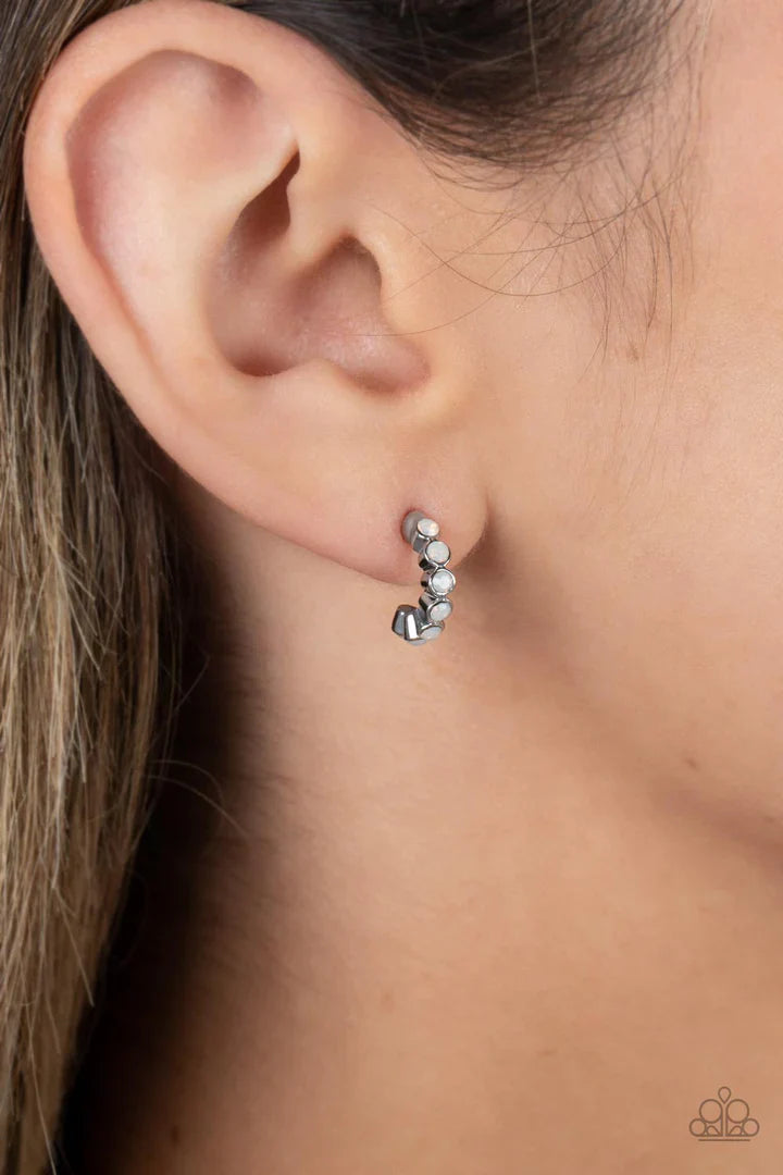 Silver Earrings Hoops - Paparazzi Carefree Couture - White Hoop Earring Paparazzi Jewelry Images
