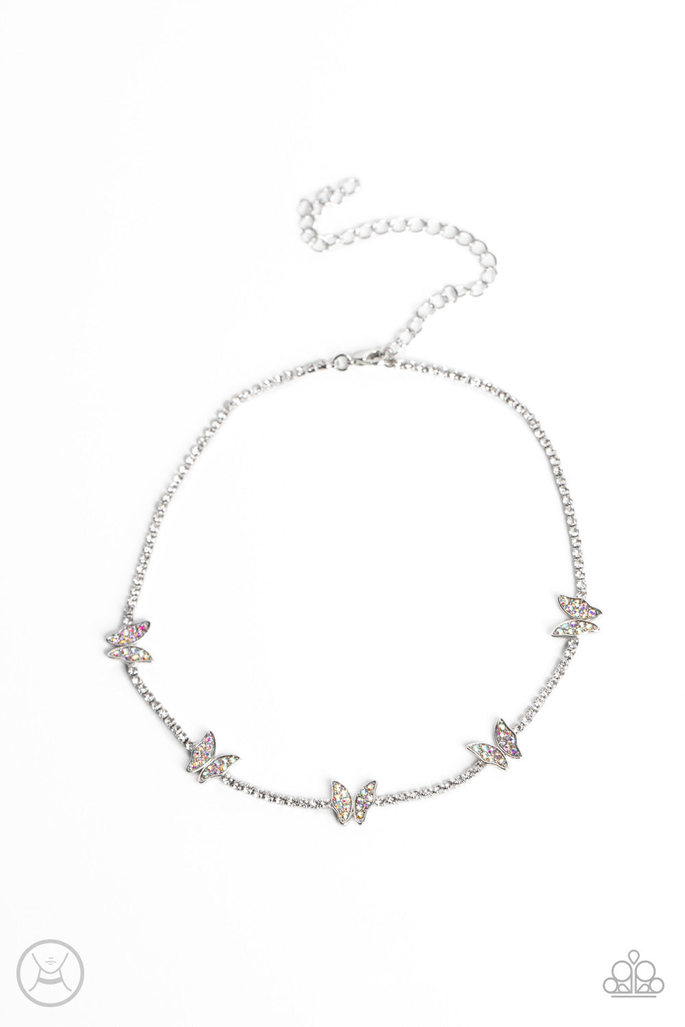 Fluttering Fanatic - Silver Iridescent Butterfly Choker Necklace- Pusher P 2023 Empower Me Pink Exclusive