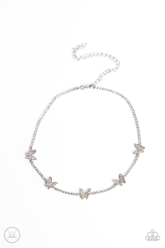 Fluttering Fanatic - Silver Iridescent Butterfly Choker Necklace- 2023 Empower Me Pink Exclusive