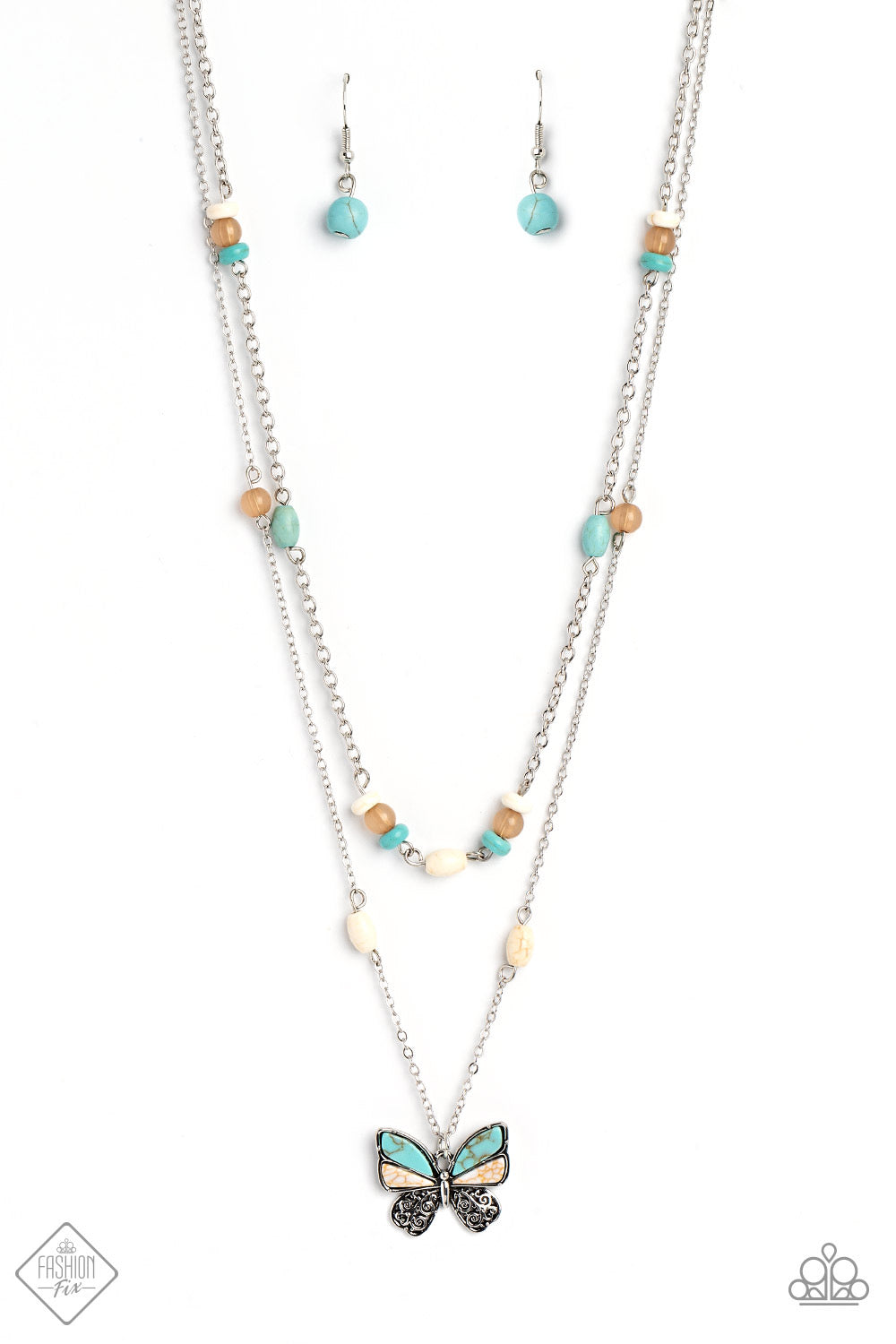 Paparazzi Free-Spirited Flutter - Blue Necklace - Fashion Fix January 2023-Paparazzi Jewelry Images