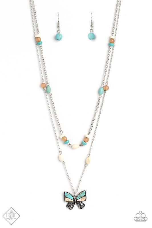 Paparazzi Free-Spirited Flutter - Blue Necklace - Fashion Fix January 2023-Paparazzi Jewelry Images