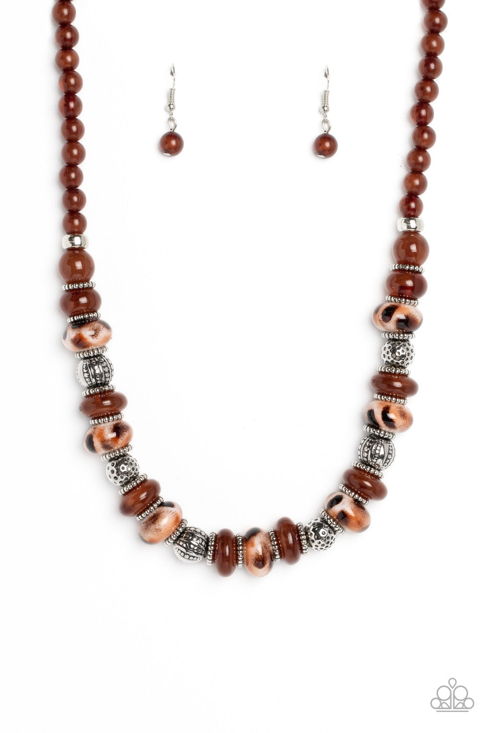 Paparazzi 2pc Set: Warped Whimsicality - Brown Necklace & Warped Wayfarer - Brown Bracelet