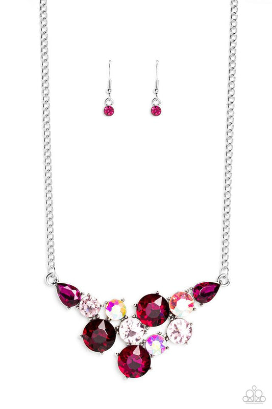 Round Royalty Pink Necklace & Twinkling Trio Pink Bracelet 2 Piece Pink Set