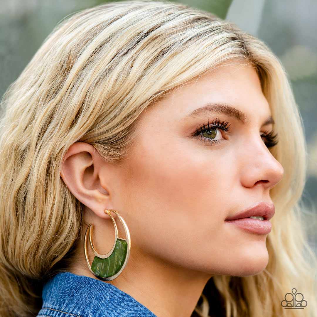 Contemporary Curves - Green Earrings - Gold | Paparazzi Accessories