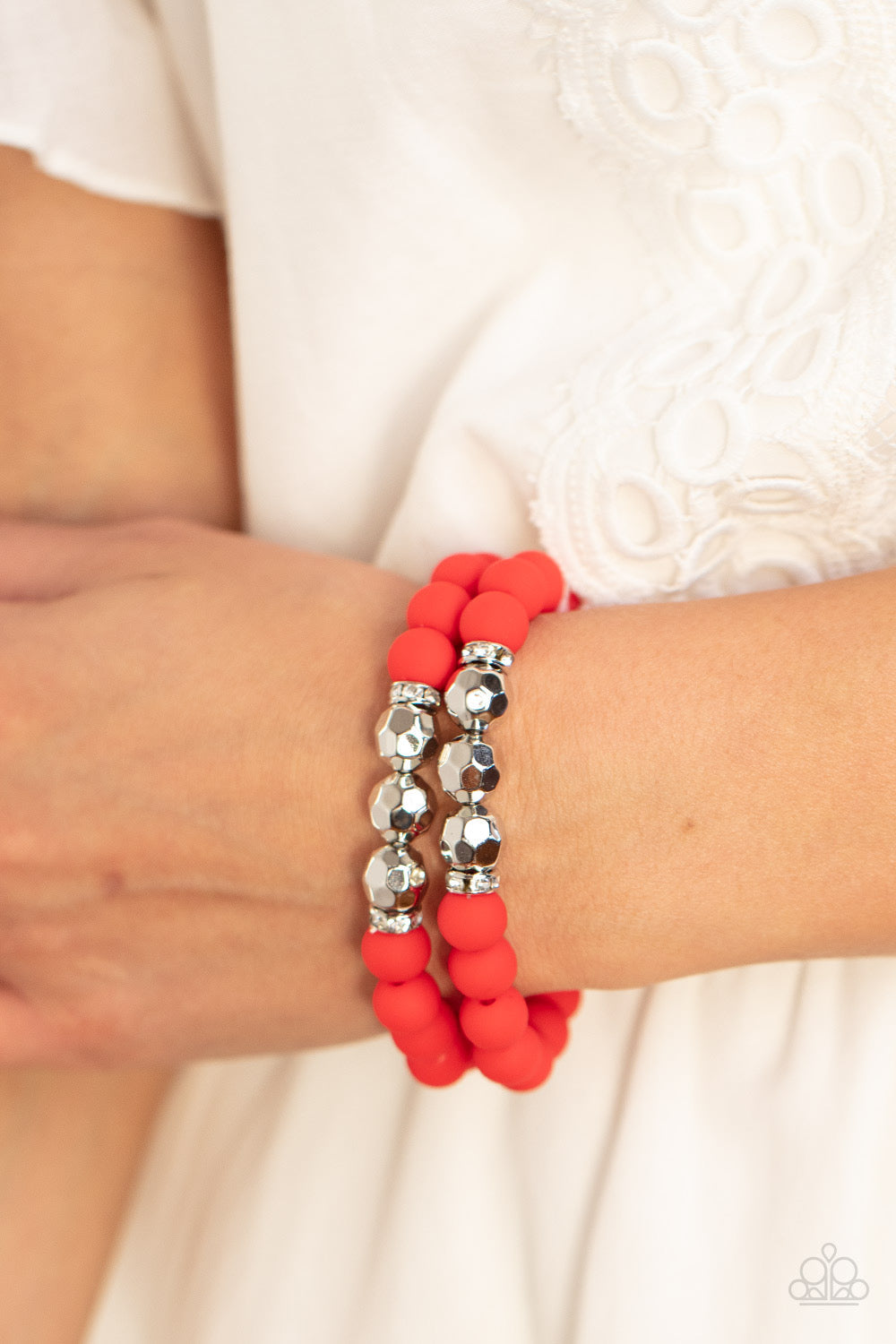 2 Piece Set : Summer Splash - Red Necklace & Dip and Dive - Red Bracelet