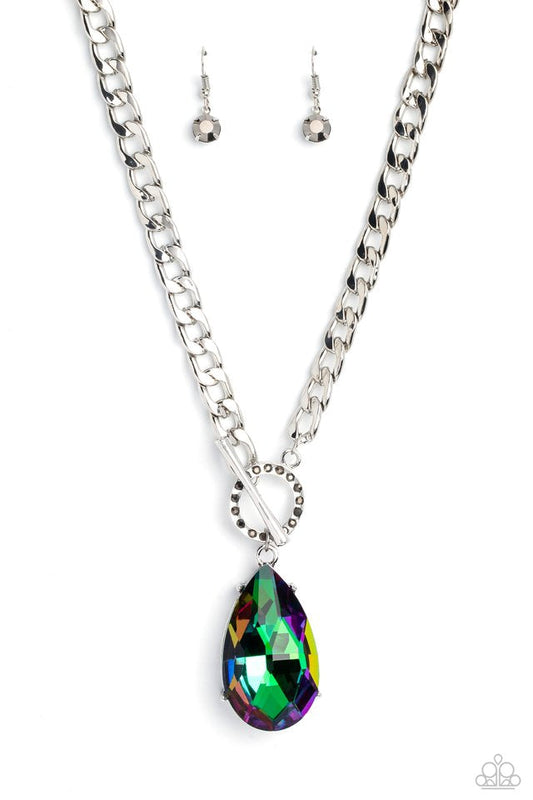 Edgy Exaggeration - Multi Oil Spill Necklace