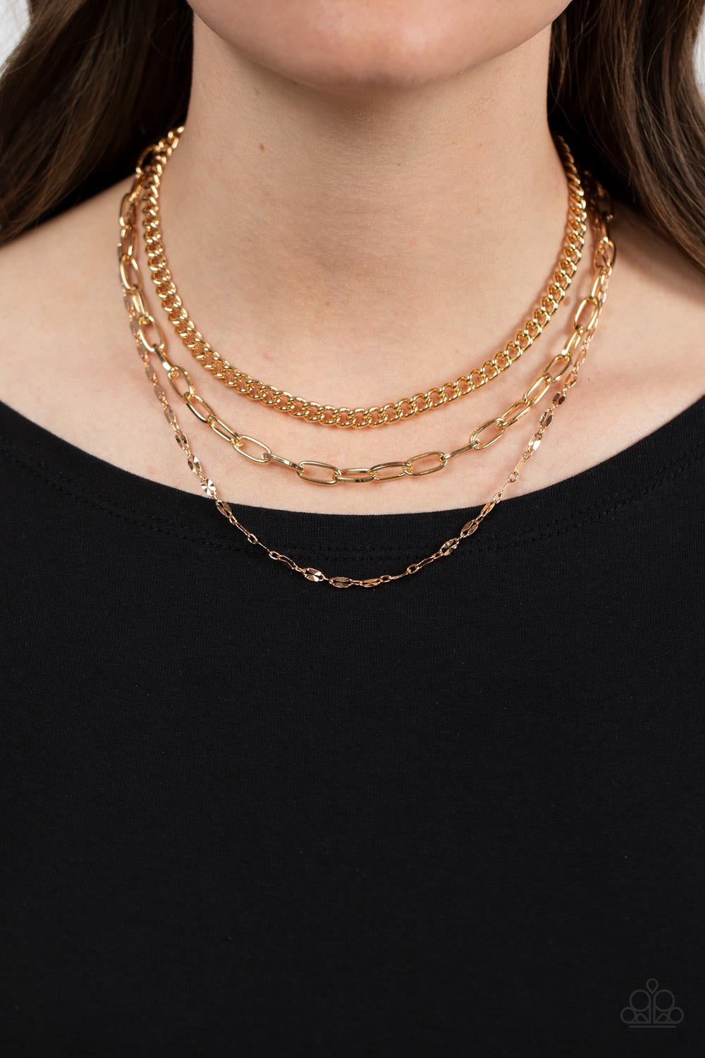 Paparazzi Galvanized Grit- Gold Necklace - Pusher P