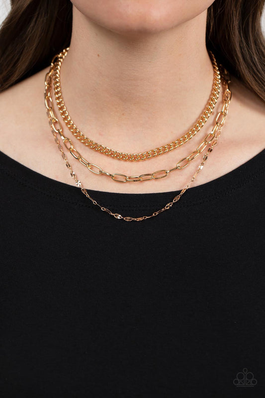 Paparazzi Galvanized Grit- Gold Necklace - Pusher P