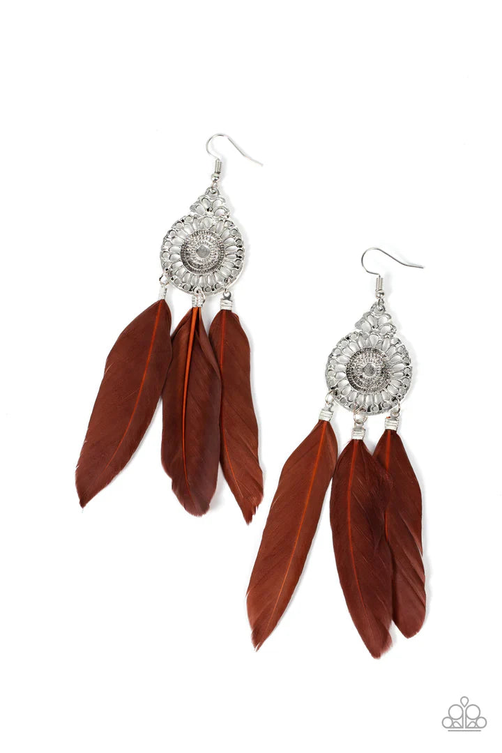 Pretty In Plumes - Brown Earrings