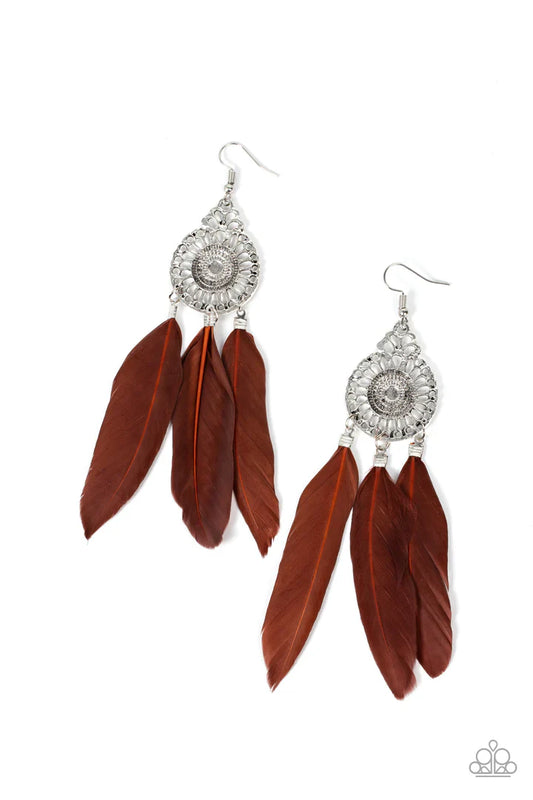 Pretty In Plumes - Brown Earrings