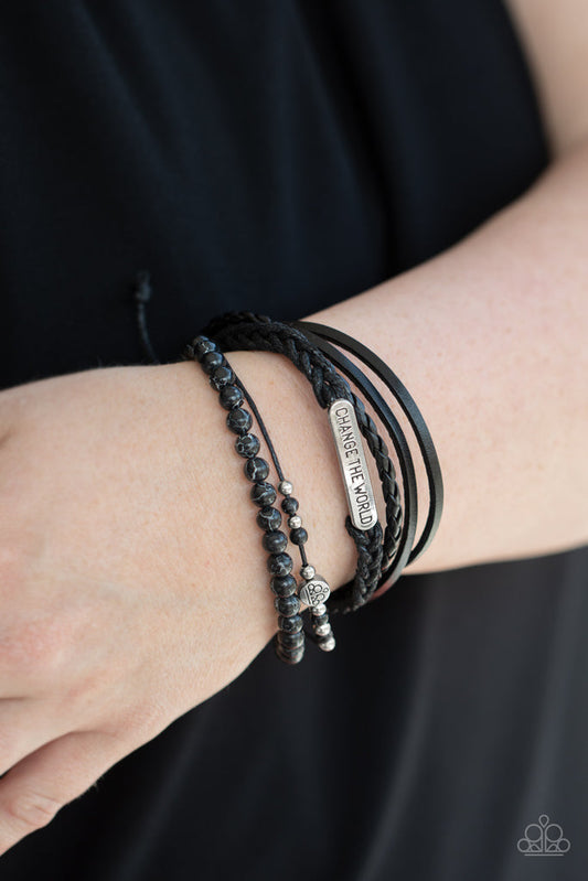Paparazzi Change The World - Black Leather Bracelet