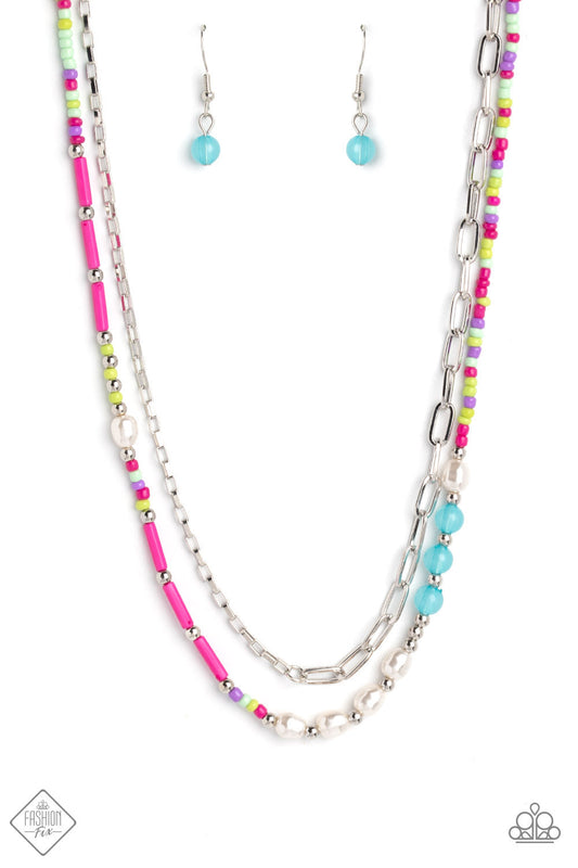 Paparazzi Coastal Composition - Pink Necklace- Fashion Fix January 2023-Paparazzi Jewelry Images