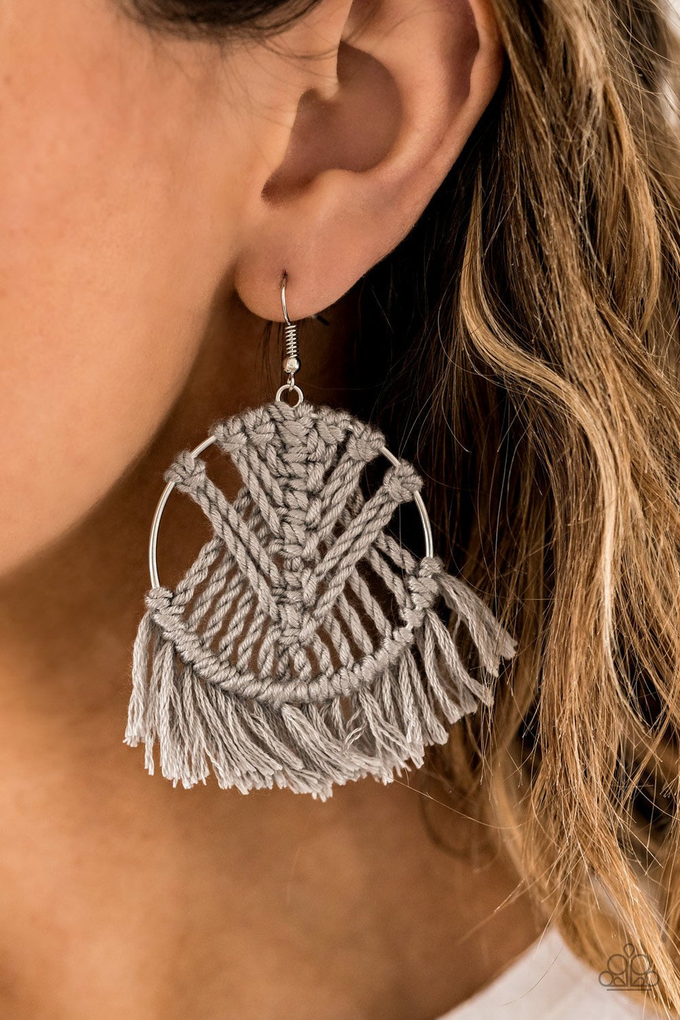 All About Macrame- Silver Earrings