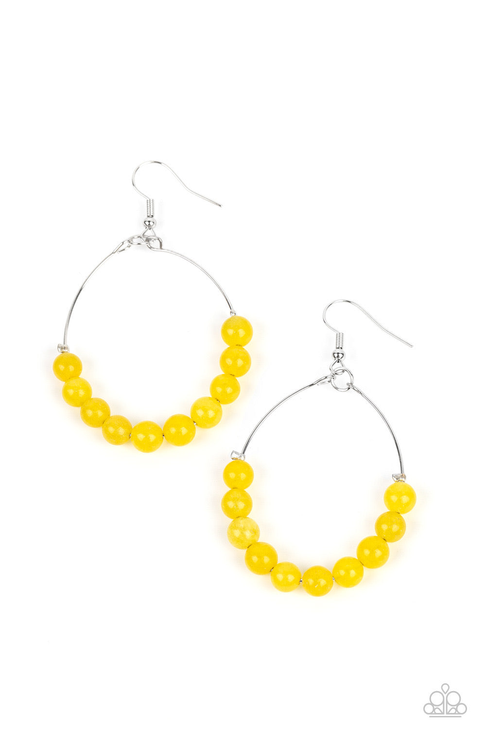 Bead Hoop Earrings - Paparazzi Catch a Breeze - Yellow Earrings Paparazzi Jewelry Images