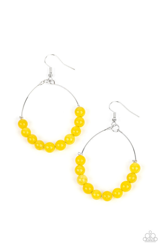 Bead Hoop Earrings - Paparazzi Catch a Breeze - Yellow Earrings Paparazzi Jewelry Images