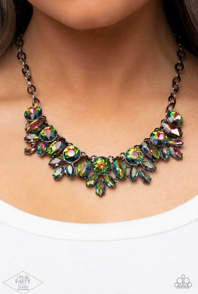 Paparazzi Combustible Charisma - Oil Spill Multi Necklace - Pink Diamond Life of the Party Exclusive - Pusher P