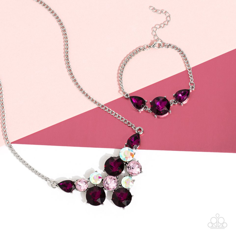 Round Royalty Pink Necklace & Twinkling Trio Pink Bracelet 2 Piece Pink Set