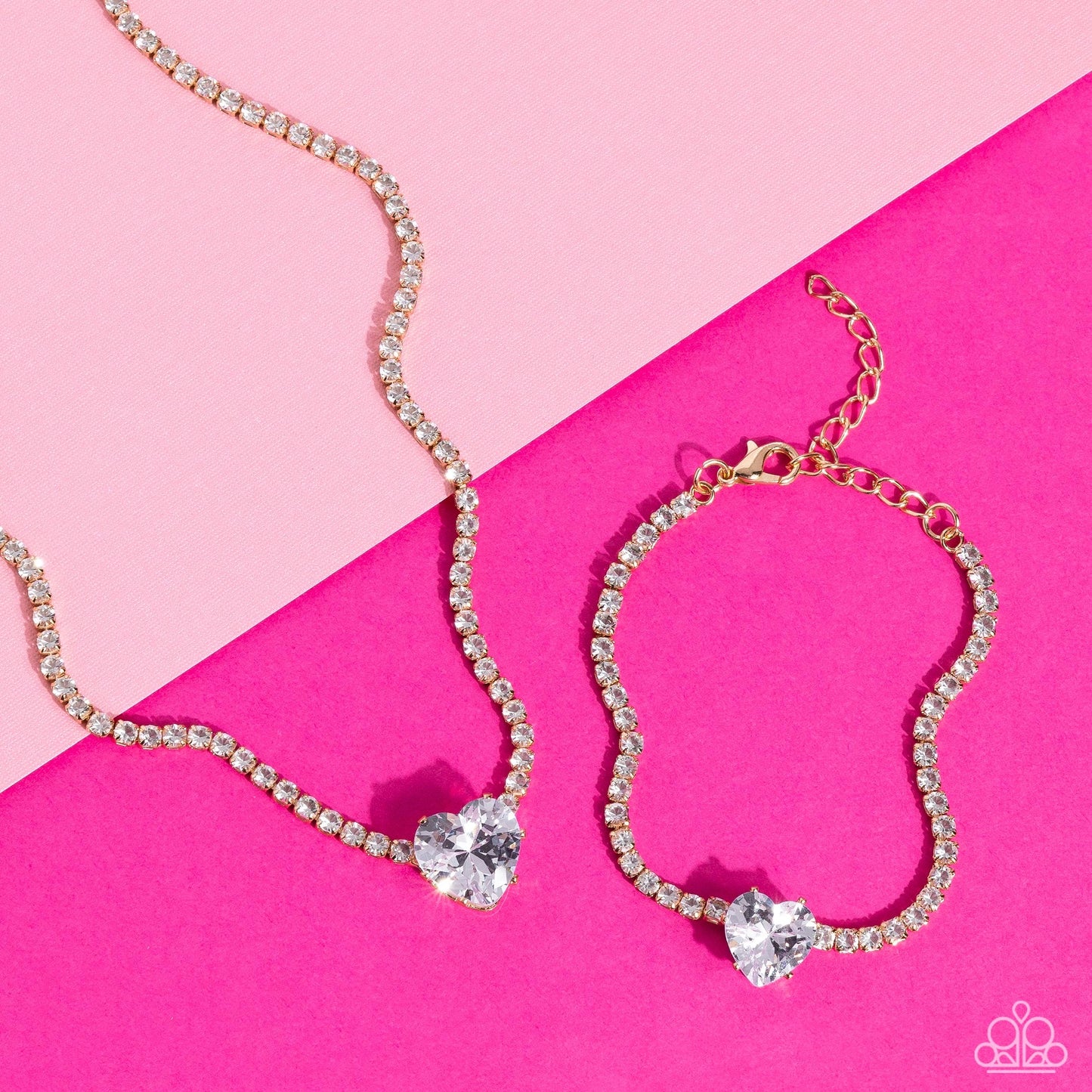 Paparazzi 2pc Set: Flirty Fiancé - Gold Choker Necklace & Bedazzled Beauty - Gold Bracelet