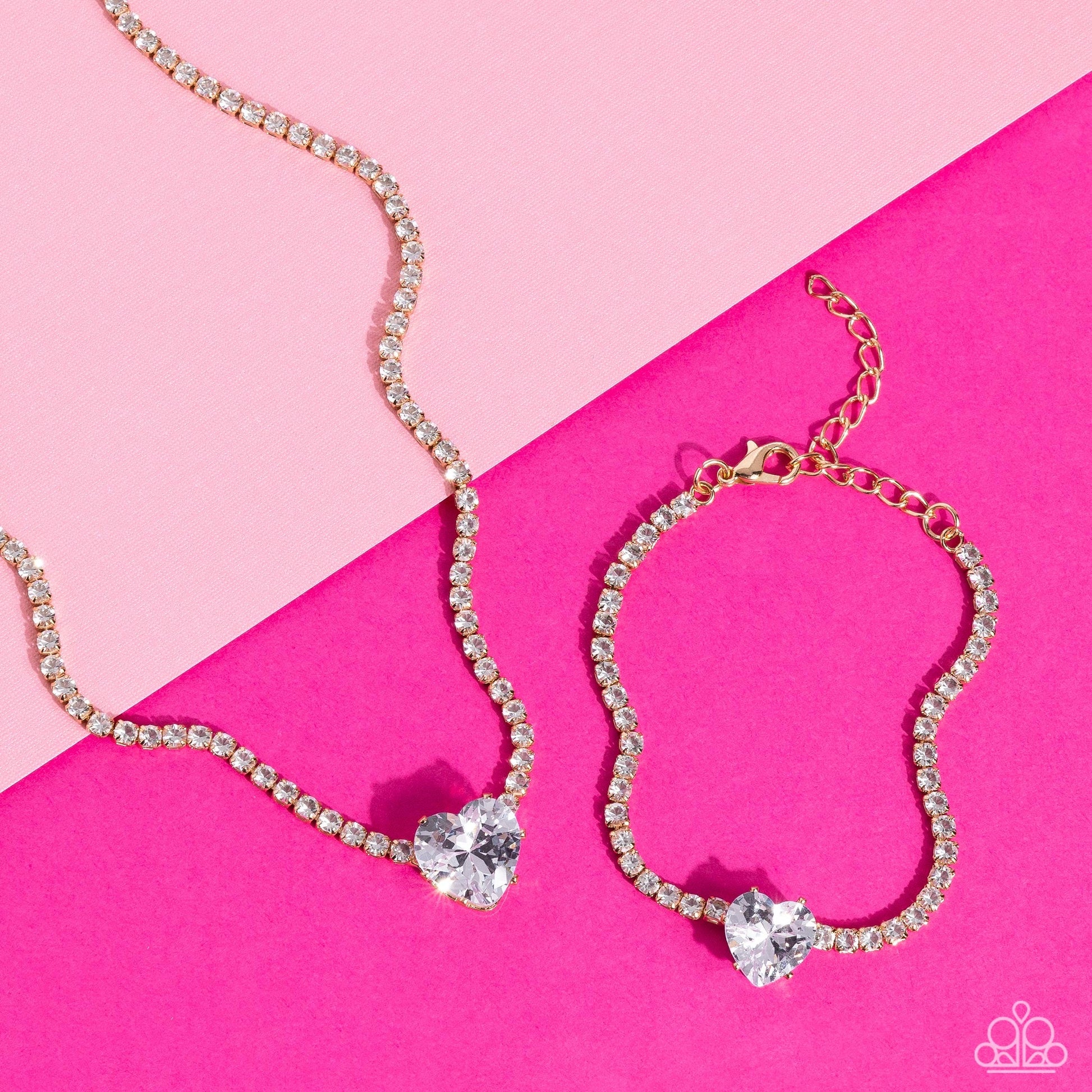 Paparazzi 2pc Set: Flirty Fiancé - Gold Choker Necklace & Bedazzled Beauty - Gold Bracelet