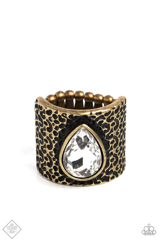 Paparazzi Singed Shape - Brass Ring- Fashion Fix January 2023 -Paparazzi Jewelry Images