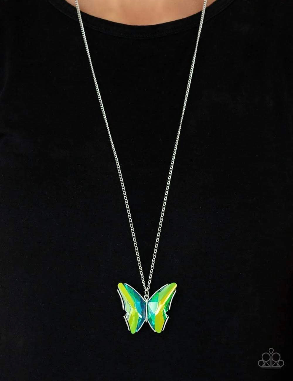 The Social Butterfly Effect - Green Necklace - Life of the Party Pink Diamond Exclusive