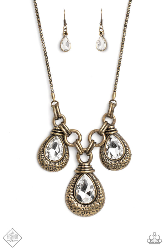Paparazzi Built Beacon - Brass Necklace- Fashion Fix January 2023-Paparazzi Jewelry Images