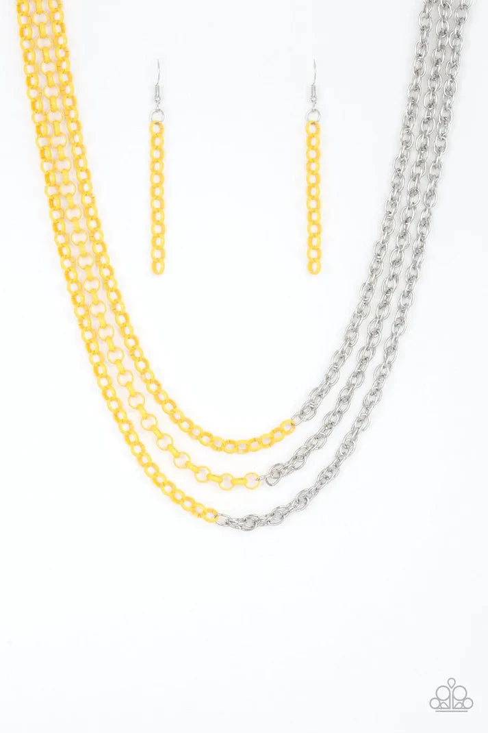Paparazzi Turn Up The Volume - Yellow Necklace Paparazzi Jewelry Images