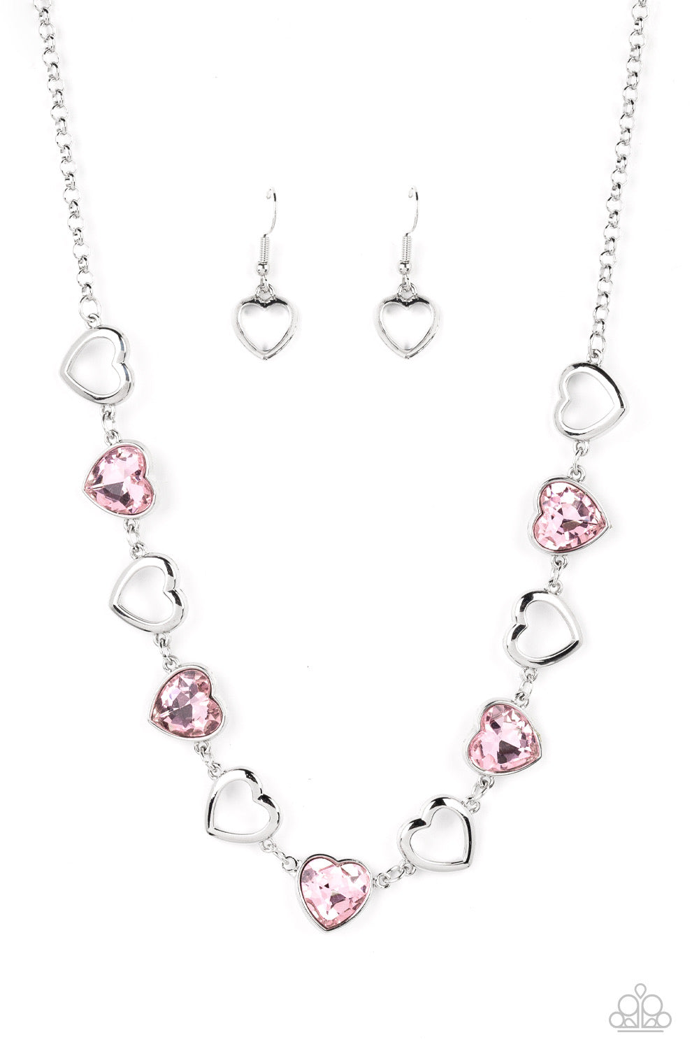 2 Piece Set: Contemporary Cupid - Pink Heart Necklace & Sentimental Sweethearts - Pink Bracelet