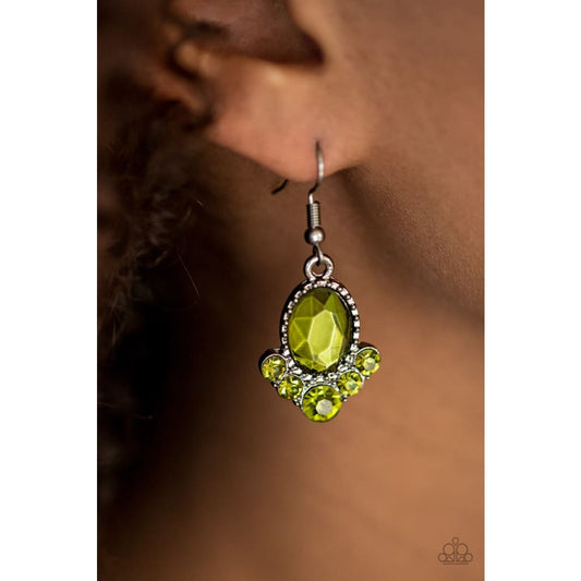 Paparazzi A FAME Plan - Green Rhinestone Earring