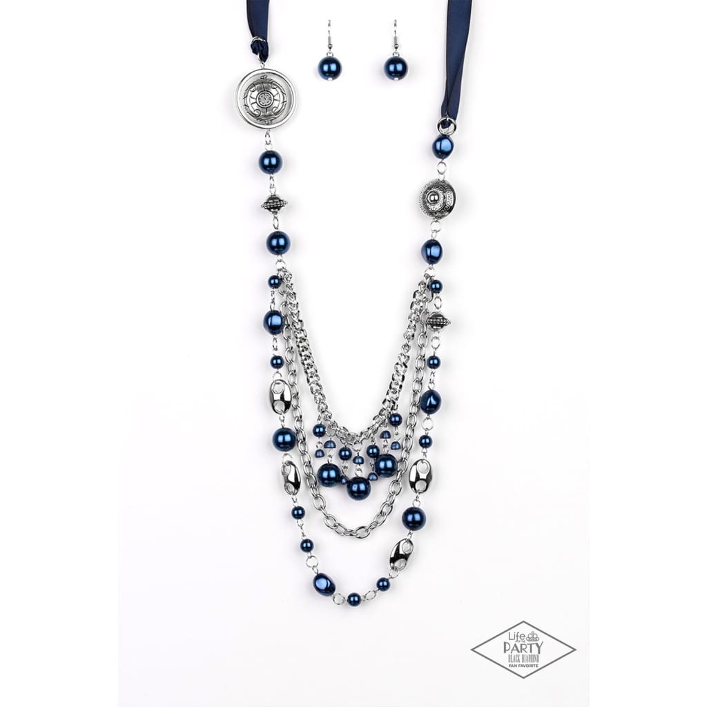 Paparazzi All The Trimmings - Blue Blockbuster Necklace