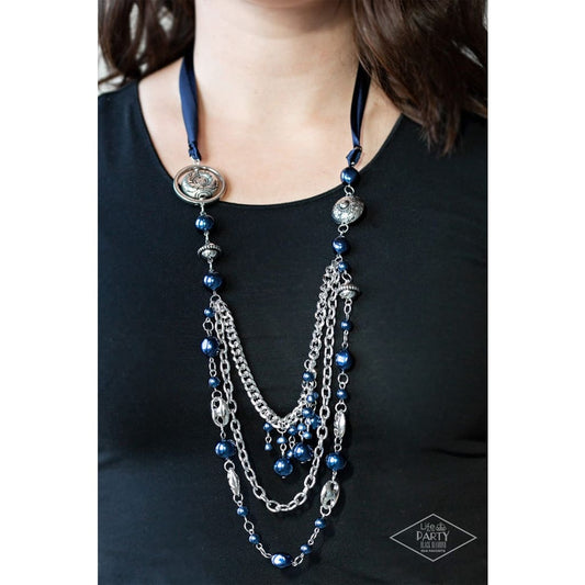 Paparazzi All The Trimmings - Blue Blockbuster Necklace