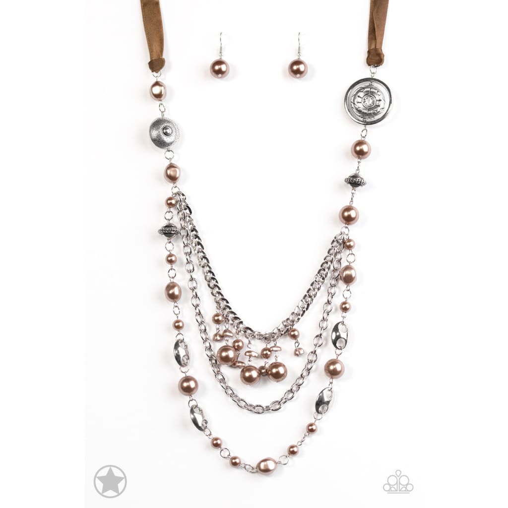 Paparazzi All The Trimmings - Brown Blockbuster Necklace