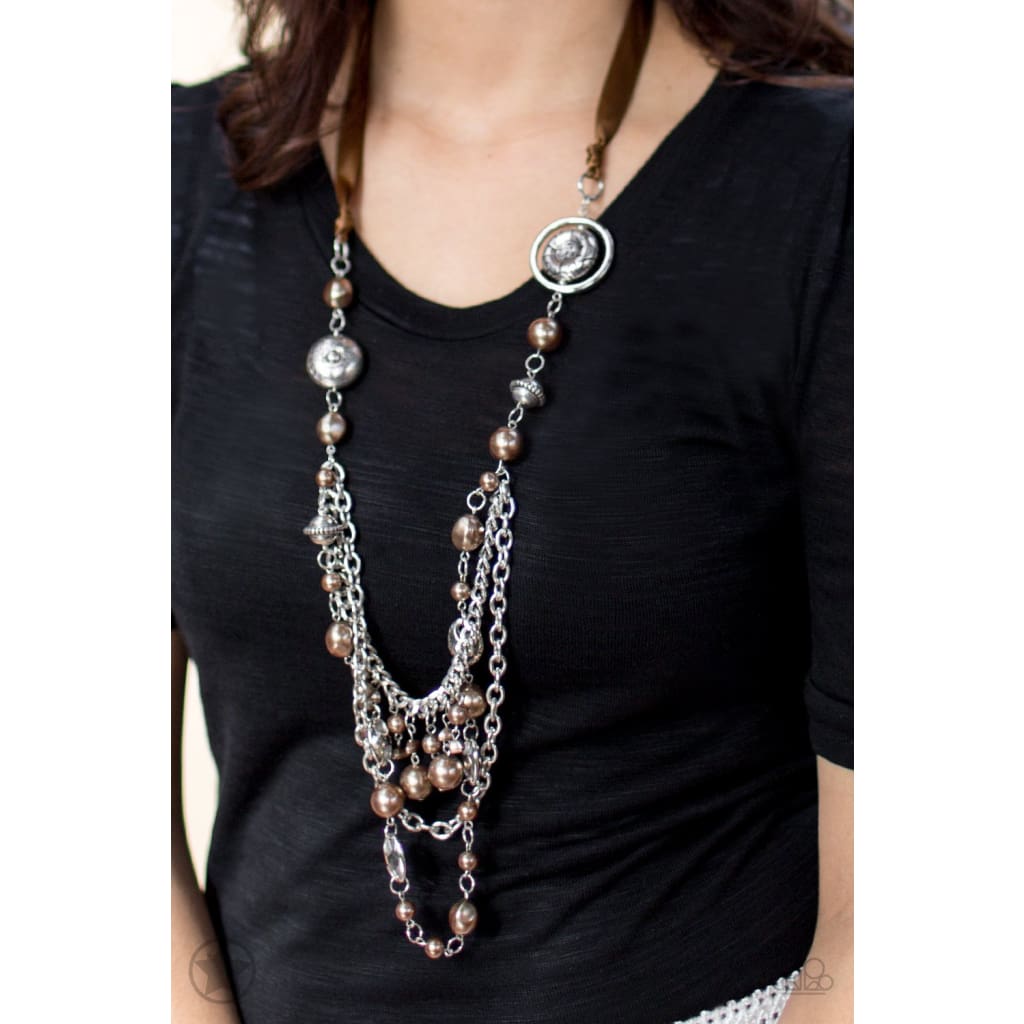 Paparazzi All The Trimmings - Brown Blockbuster Necklace