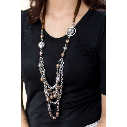 Paparazzi All The Trimmings - Brown Blockbuster Necklace